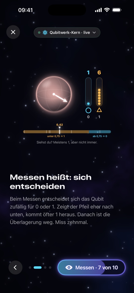 Messen in der App auf dem iPhone: Röhren zählen die Ergebnisse 0 und 1